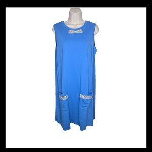 Style Studio Sheath Dress M Blue Silver Appliqués Pockets Sleeveless Knee Length